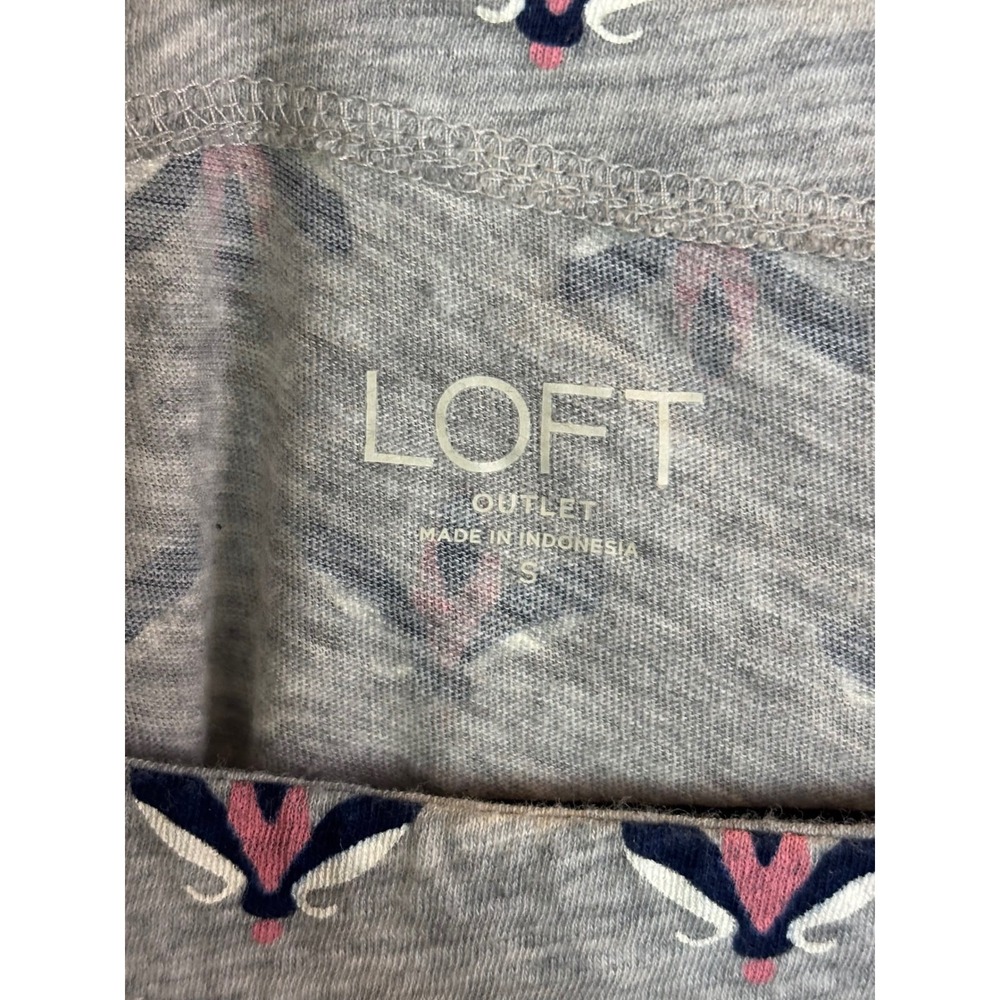 Loft Outlet Women Small Gray Pink Blue Geometric Print 3/4 Sleeve Boat Neck Top - Picture 5 of 6